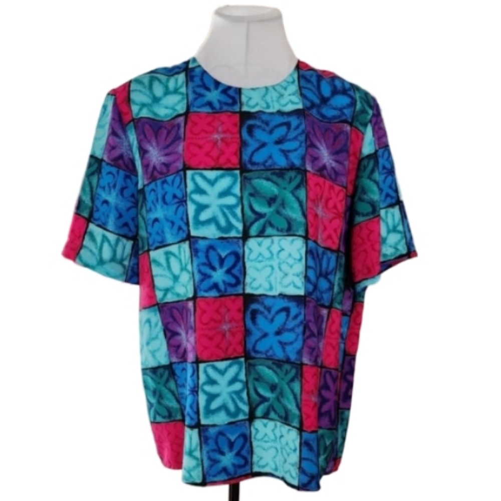 Vintage 90's Kathy Che Made in USA Abstract Patchwork Blouse‎